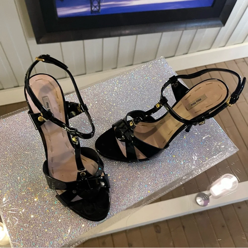 Miu miu black patent stiletto sandals size 37.5 - Picture 6 of 8